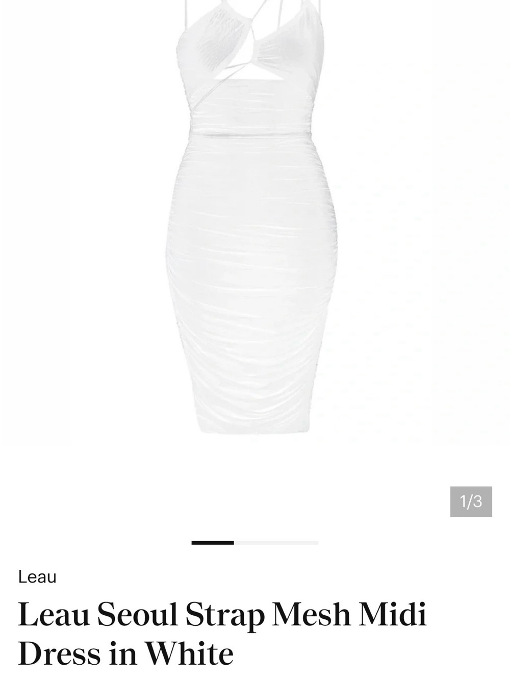 Leau White SeouI Strap Mesh Ruched Midi Dress
